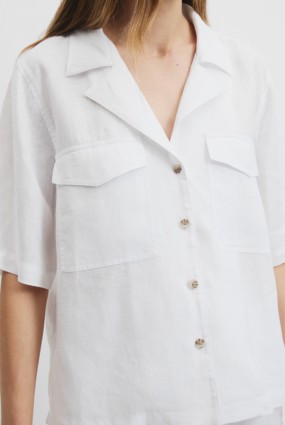 Organically Grown Linen Pocket Detail Shirt