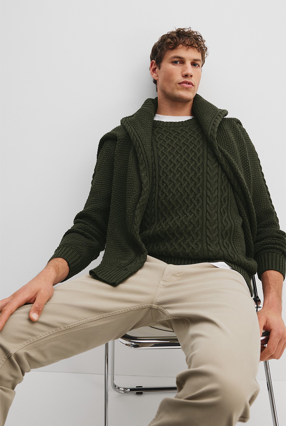 Cotton Cable Crew Knit