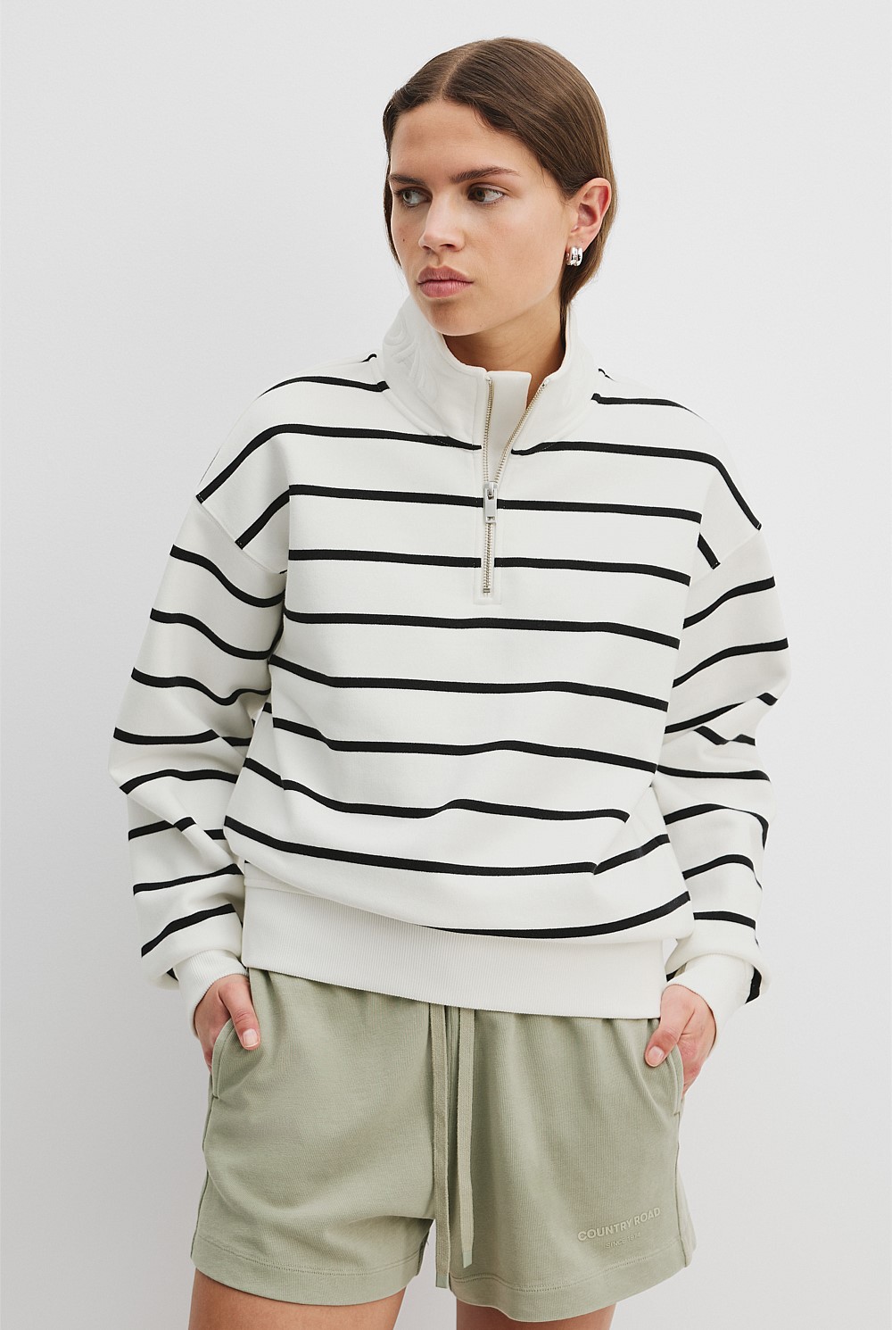 Australian Cotton Stripe Zip Collar Sweat