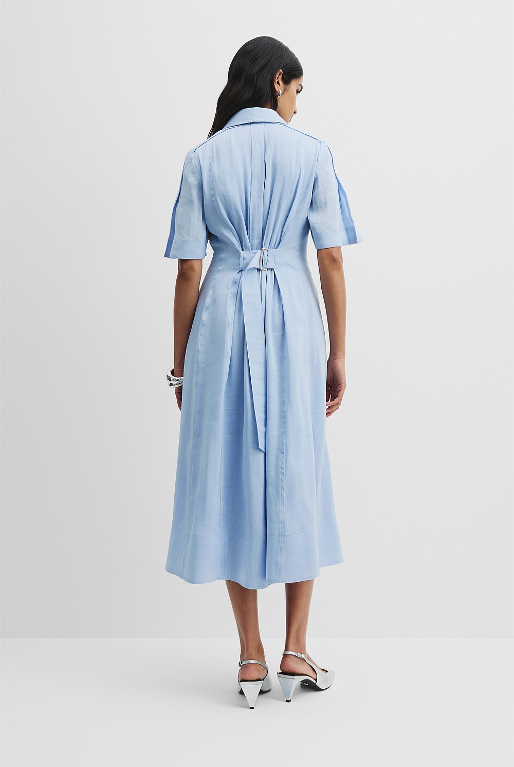 Linen Blend Cinched Shirt Dress
