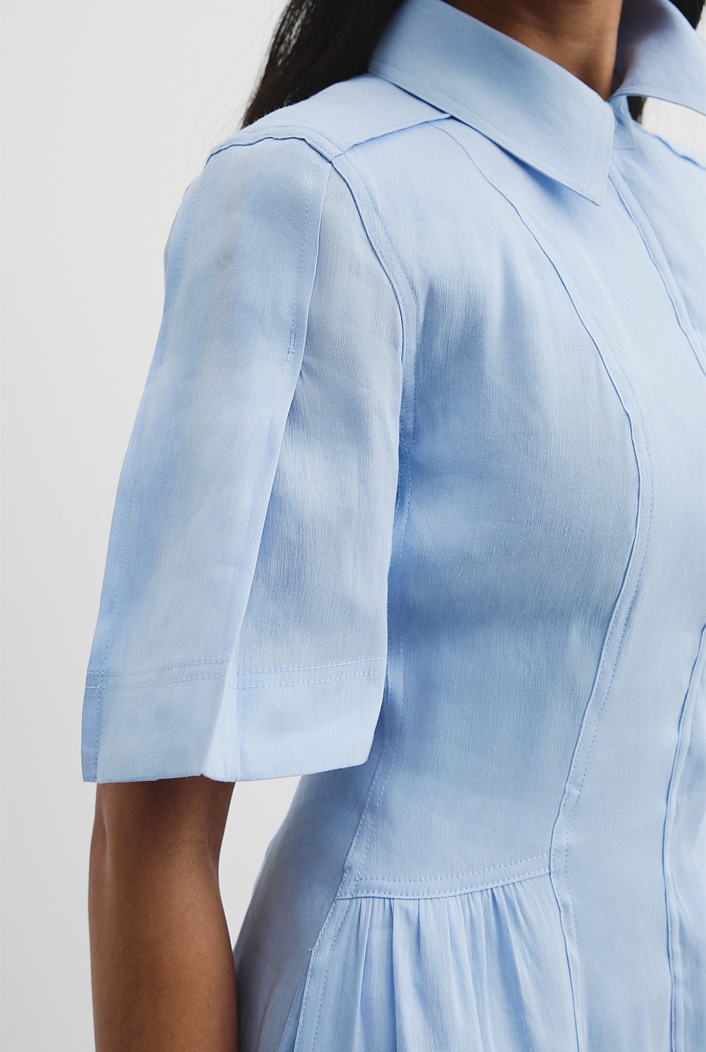 Linen Blend Cinched Shirt Dress