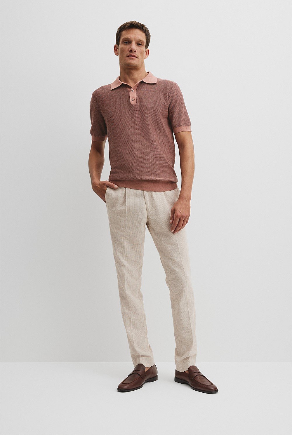 Cotton Silk Textured Knit Polo