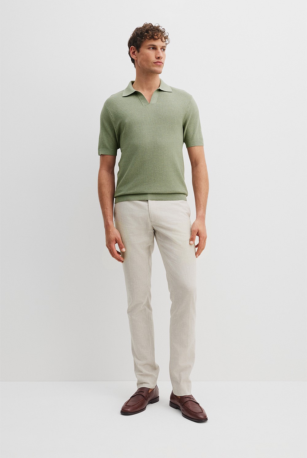 Cotton Silk Open Neck Knit Polo