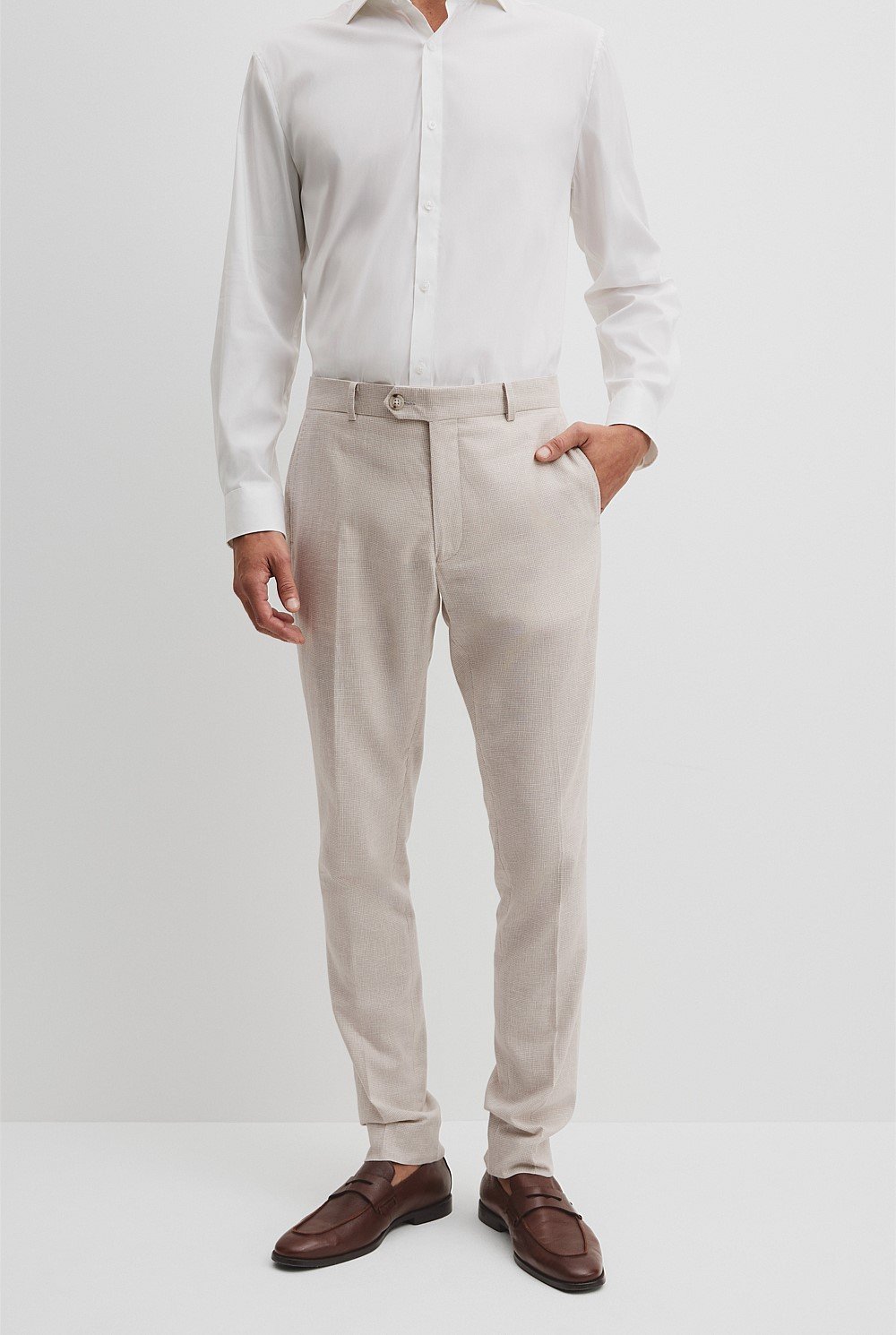 Tapered Fit Linen Cotton Pintuck Pant