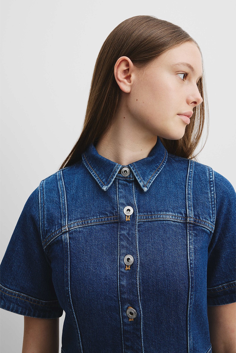 Short Sleeve Denim Mini Dress