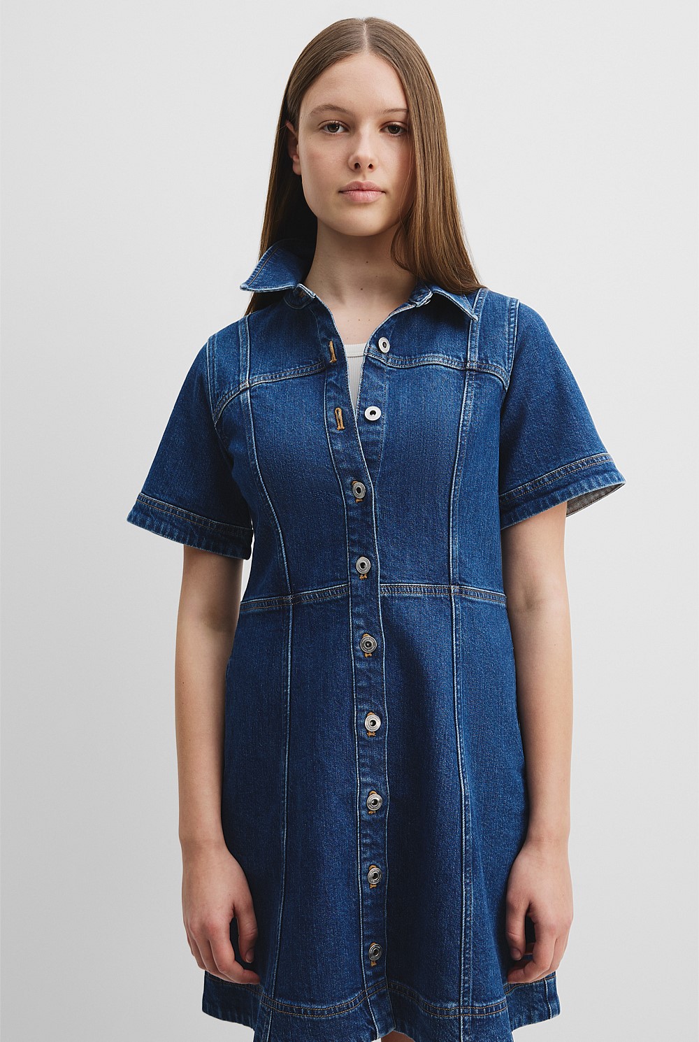 Short Sleeve Denim Mini Dress