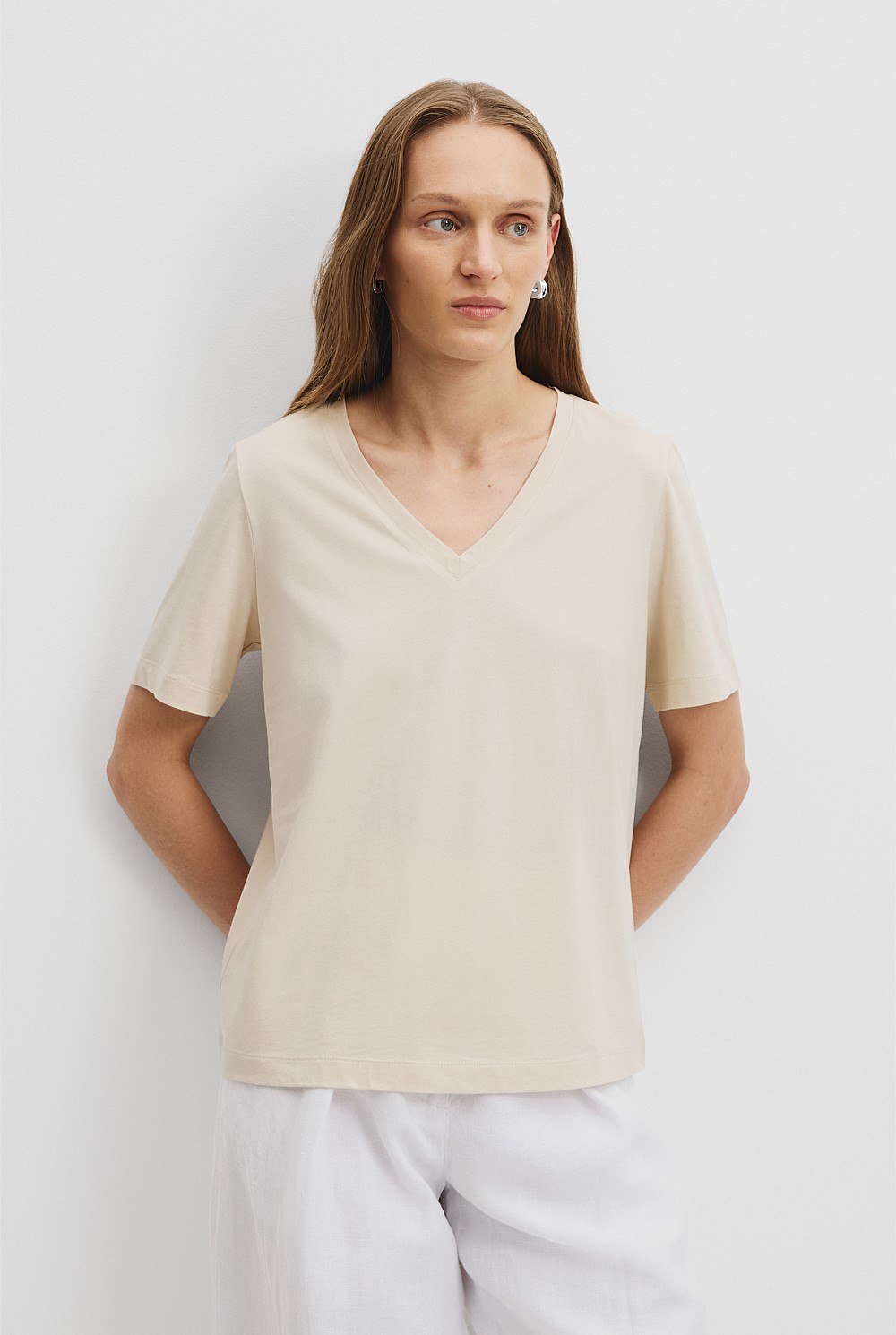 Australian Cotton Short Sleeve V-Neck Relaxed T-Shirt