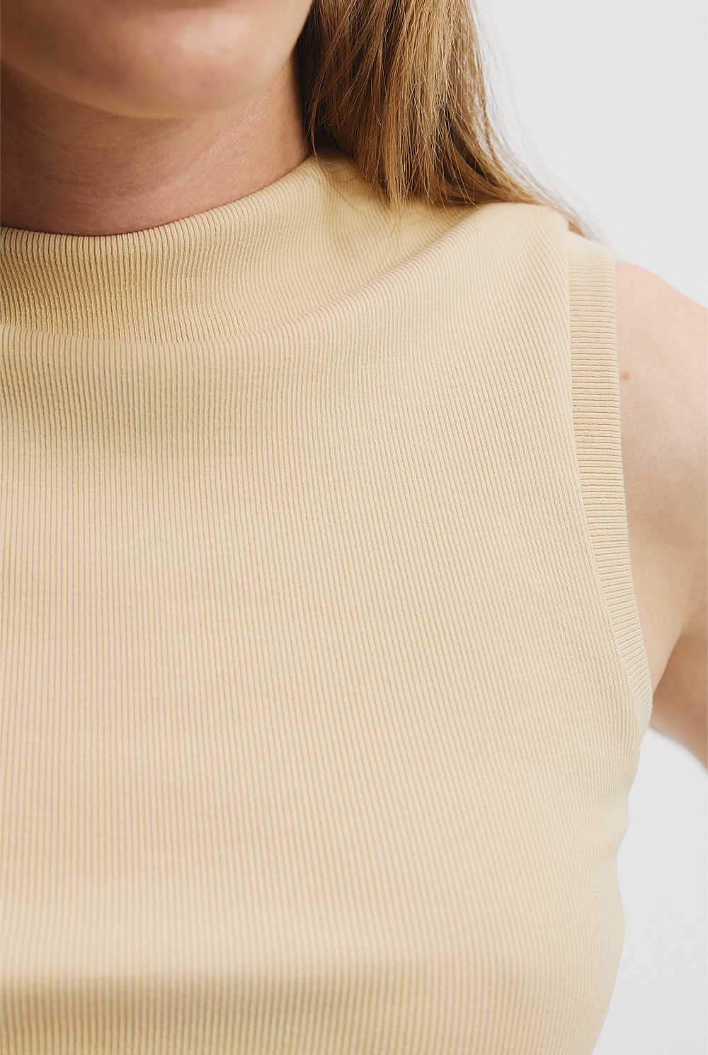 Australian Cotton Blend Mock Neck Rib Tank