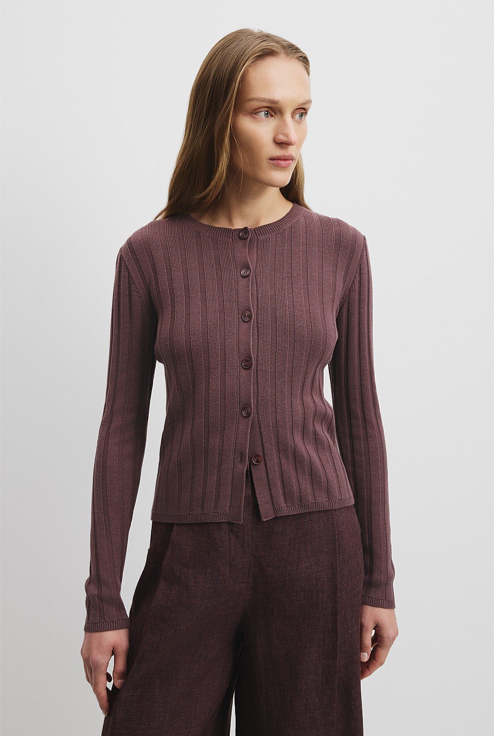 Organically Grown Cotton Blend Button Detail Cardigan