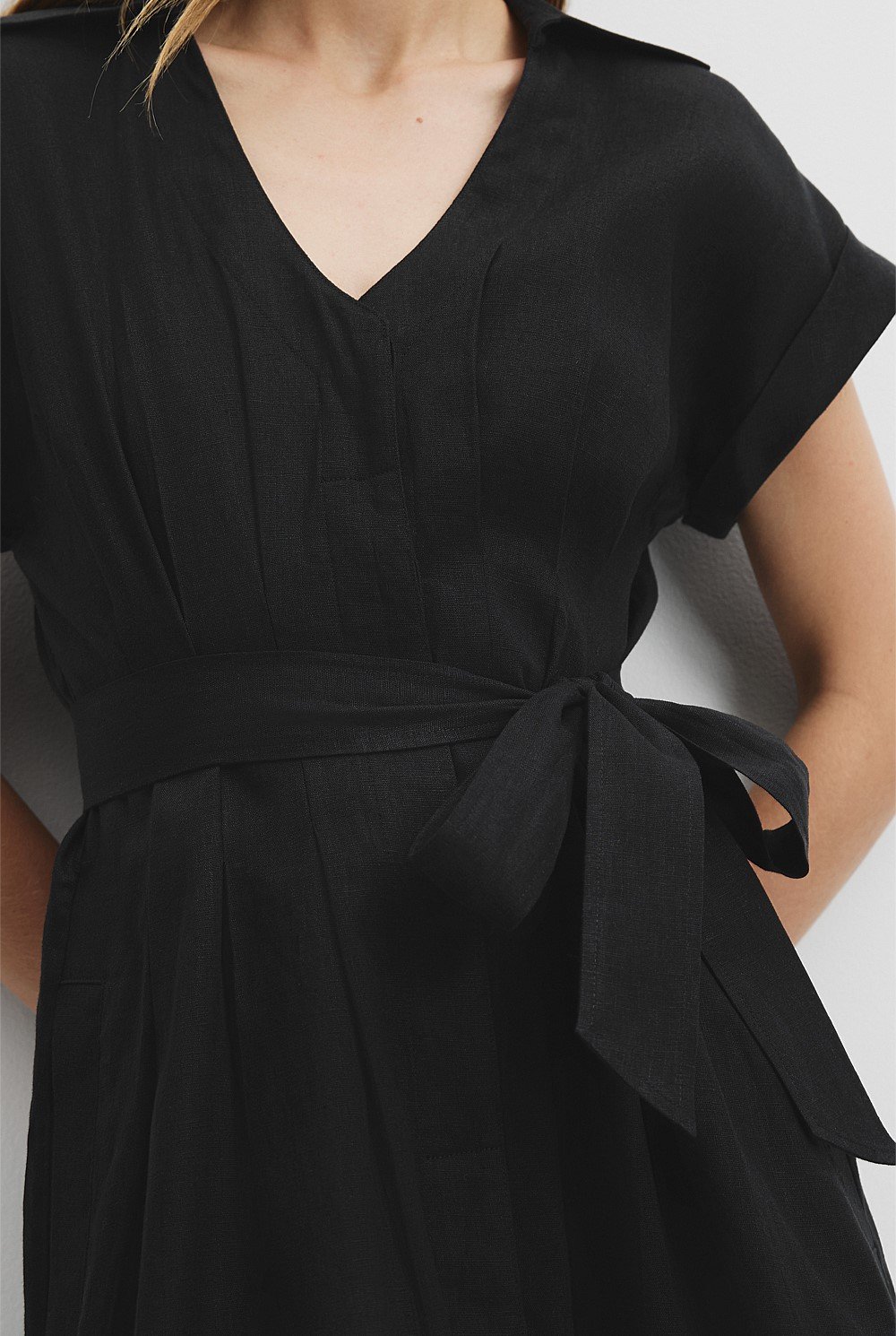 Organically Grown Linen Tuck Detail Midi Dress