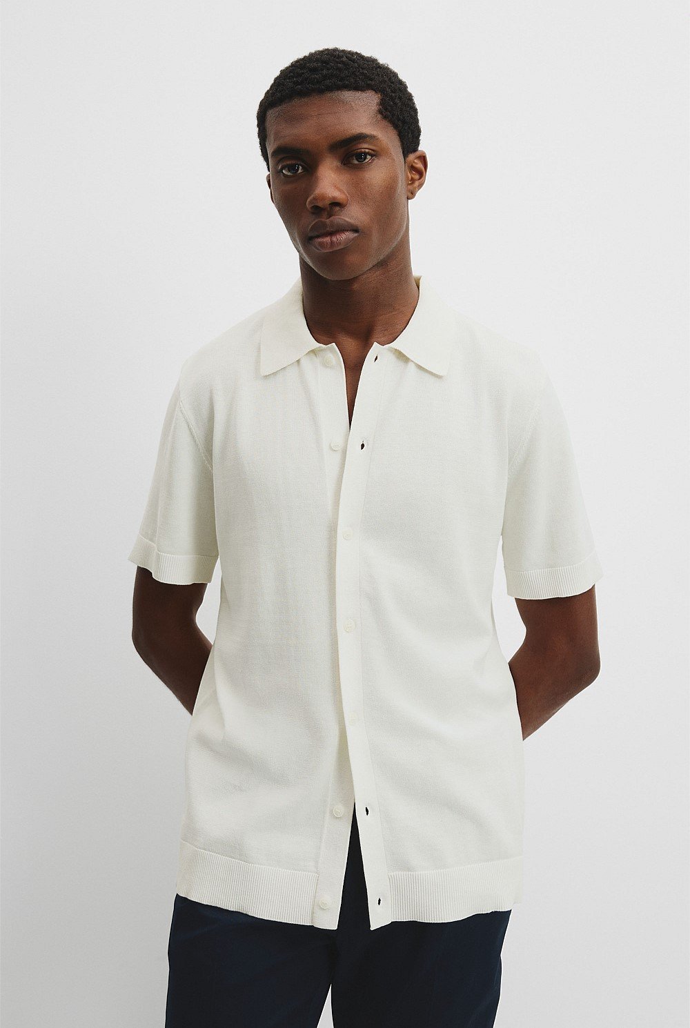 Cotton Silk Button-Through Knit Shirt