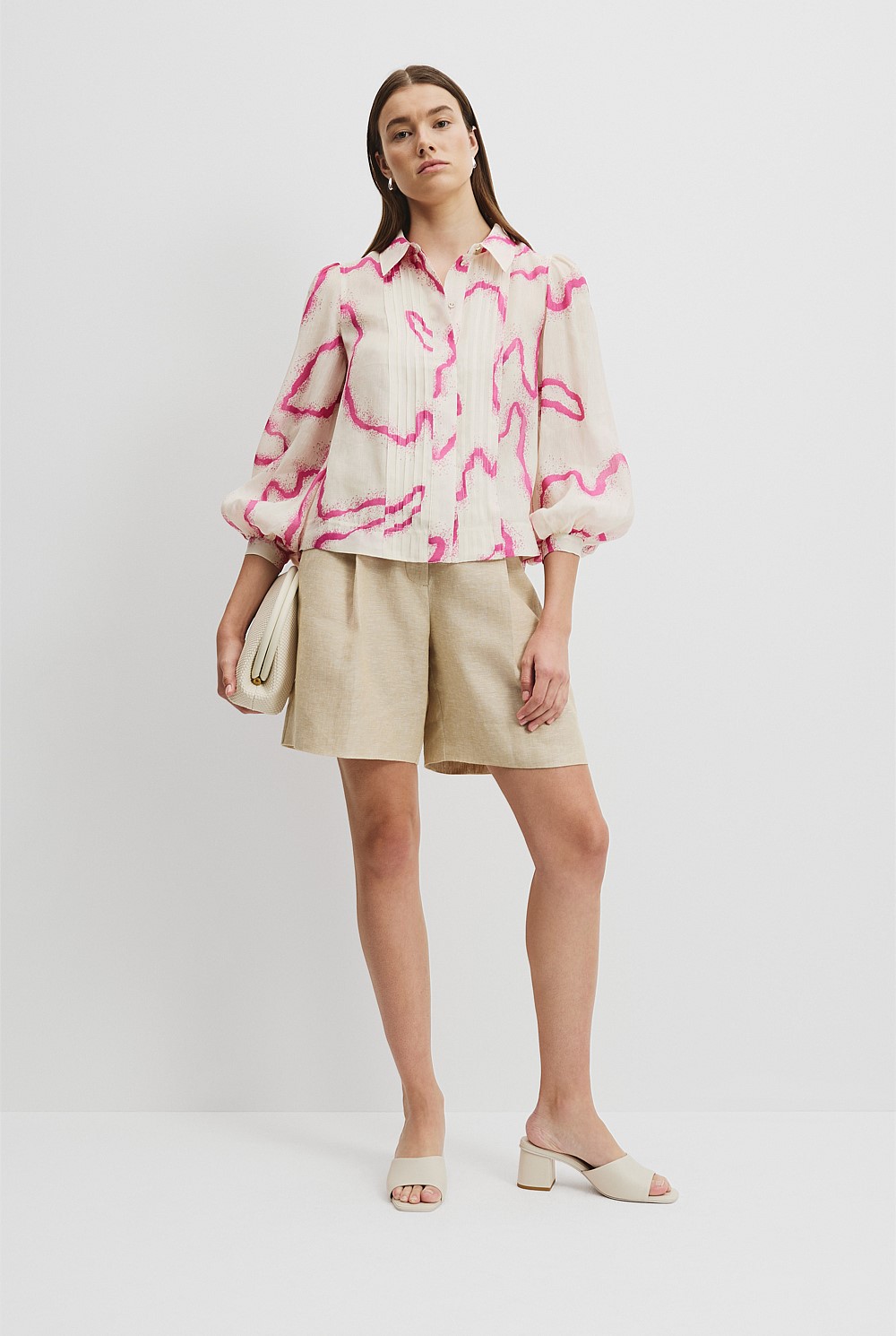 Print Pintuck Detail Shirt