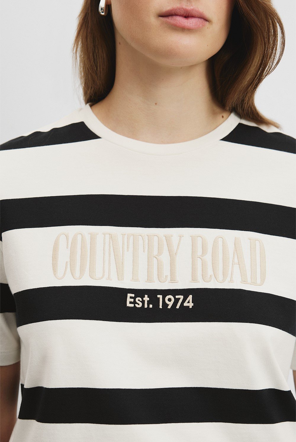 Verified Australian Cotton Stripe Heritage Embroidered T-Shirt