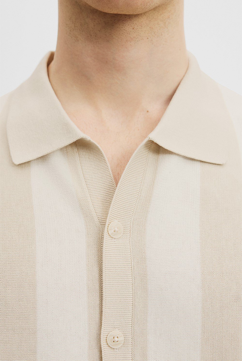 Cotton Silk Stripe Knit Shirt