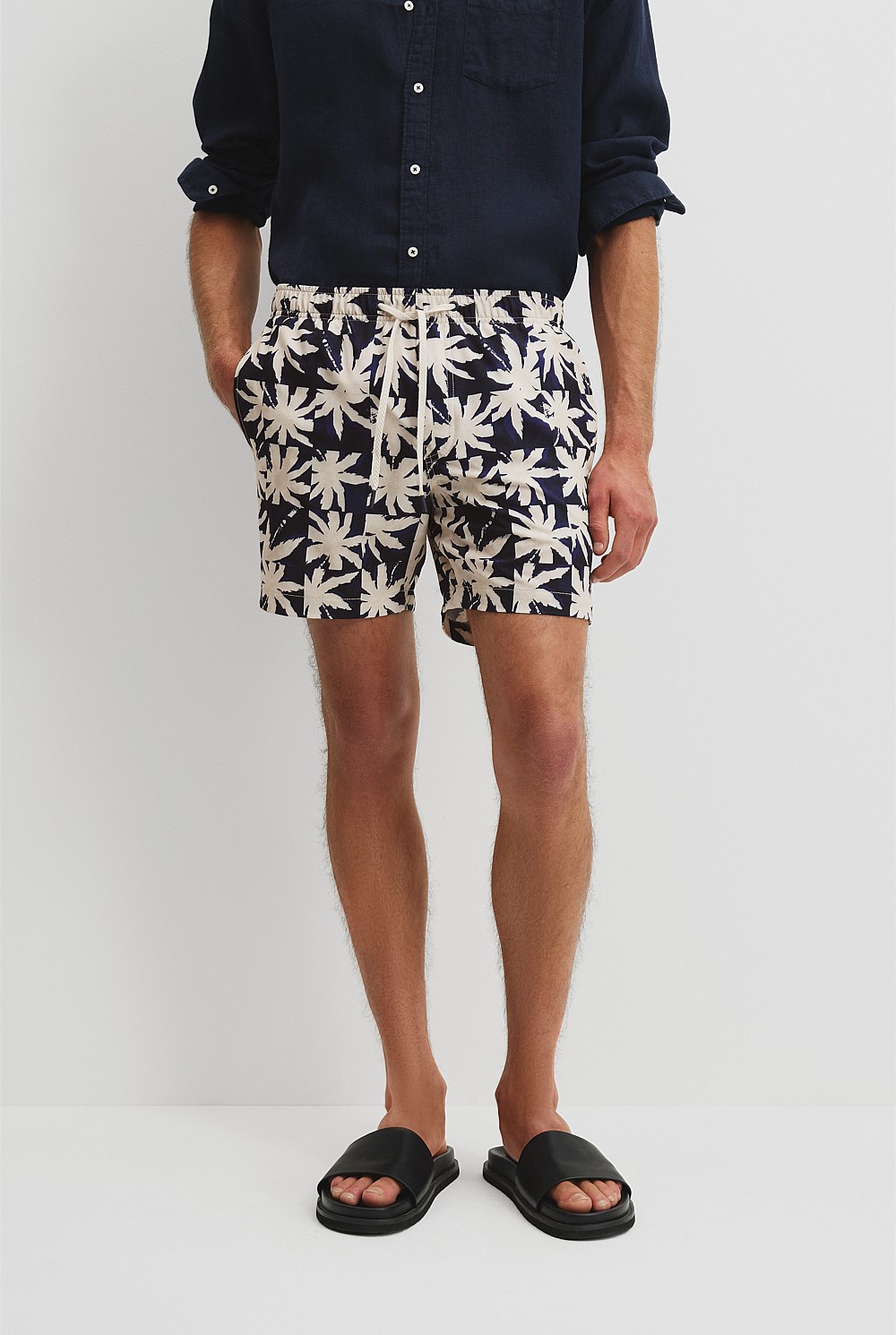 Recycled Polyester Blend Palm Print Swim Short