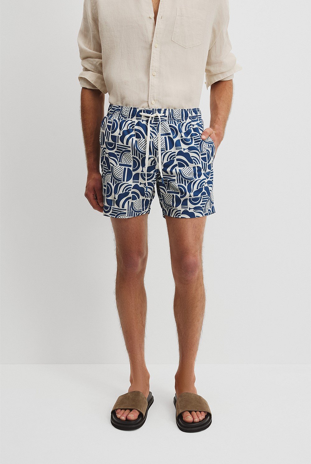 Recycled Polyester Blend Abstract Print Swim Short