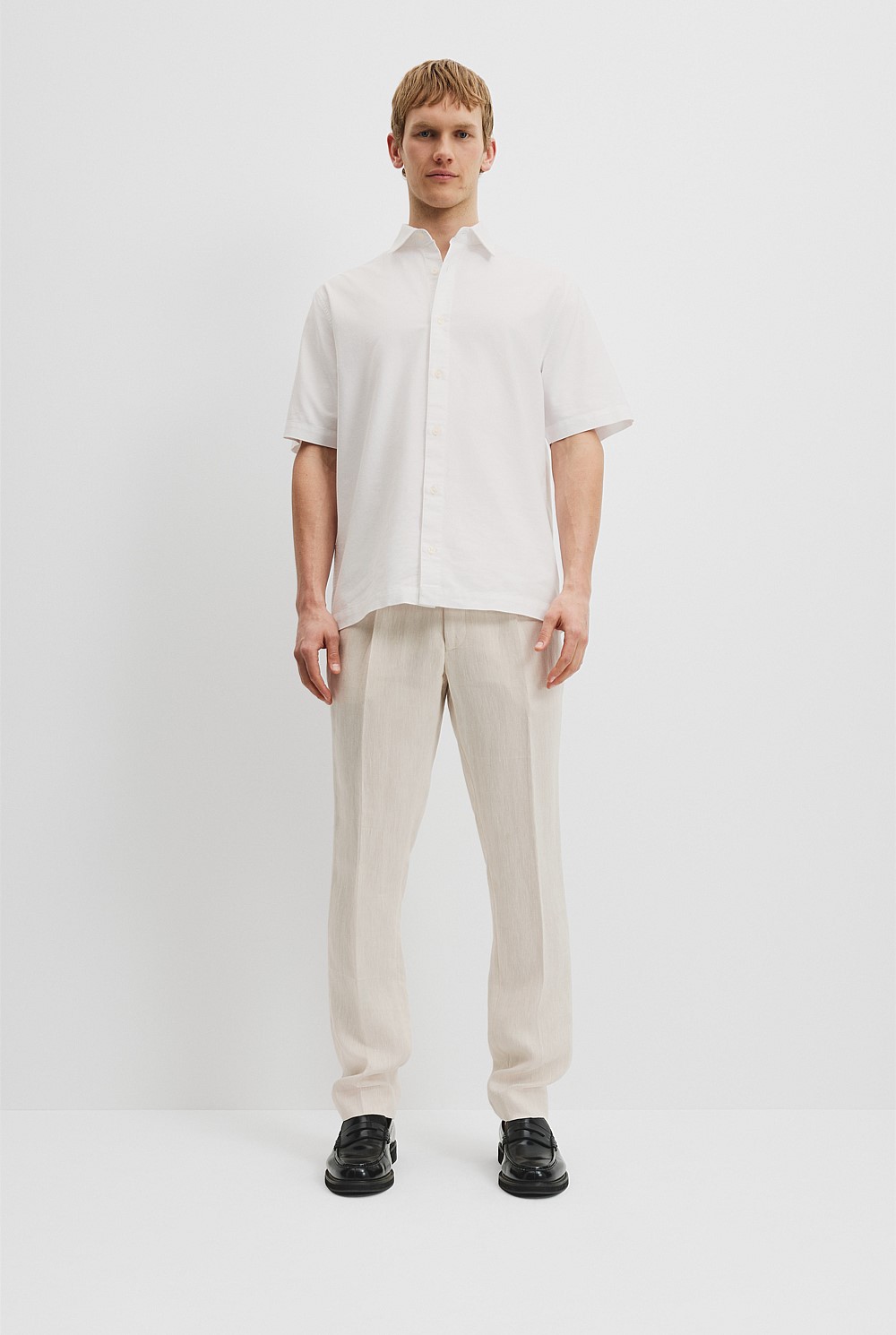 Relaxed Fit Good Earth Cotton Short Sleeve Oxford Shirt