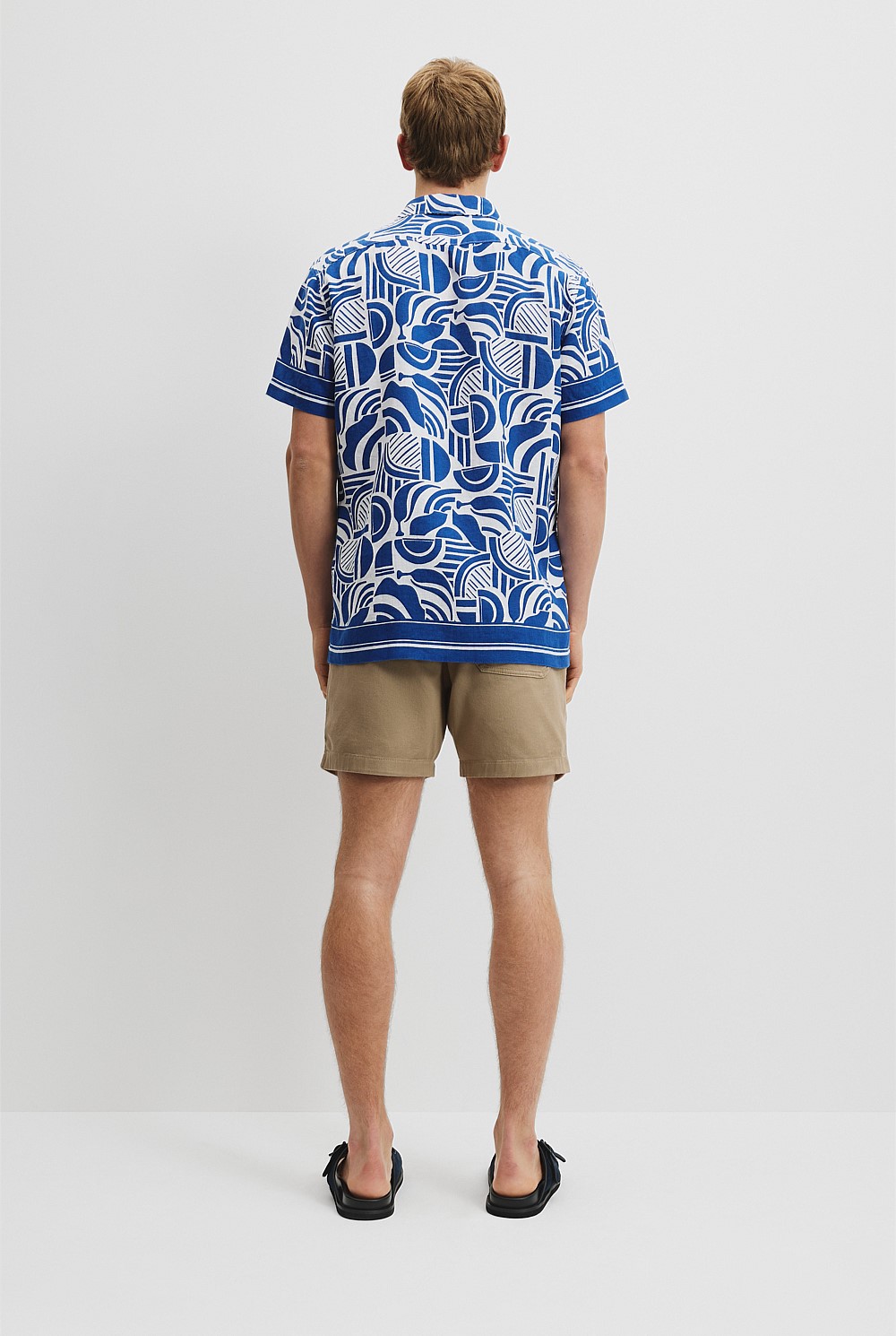 Organically Grown Linen Short Sleeve Abstract Border Shirt