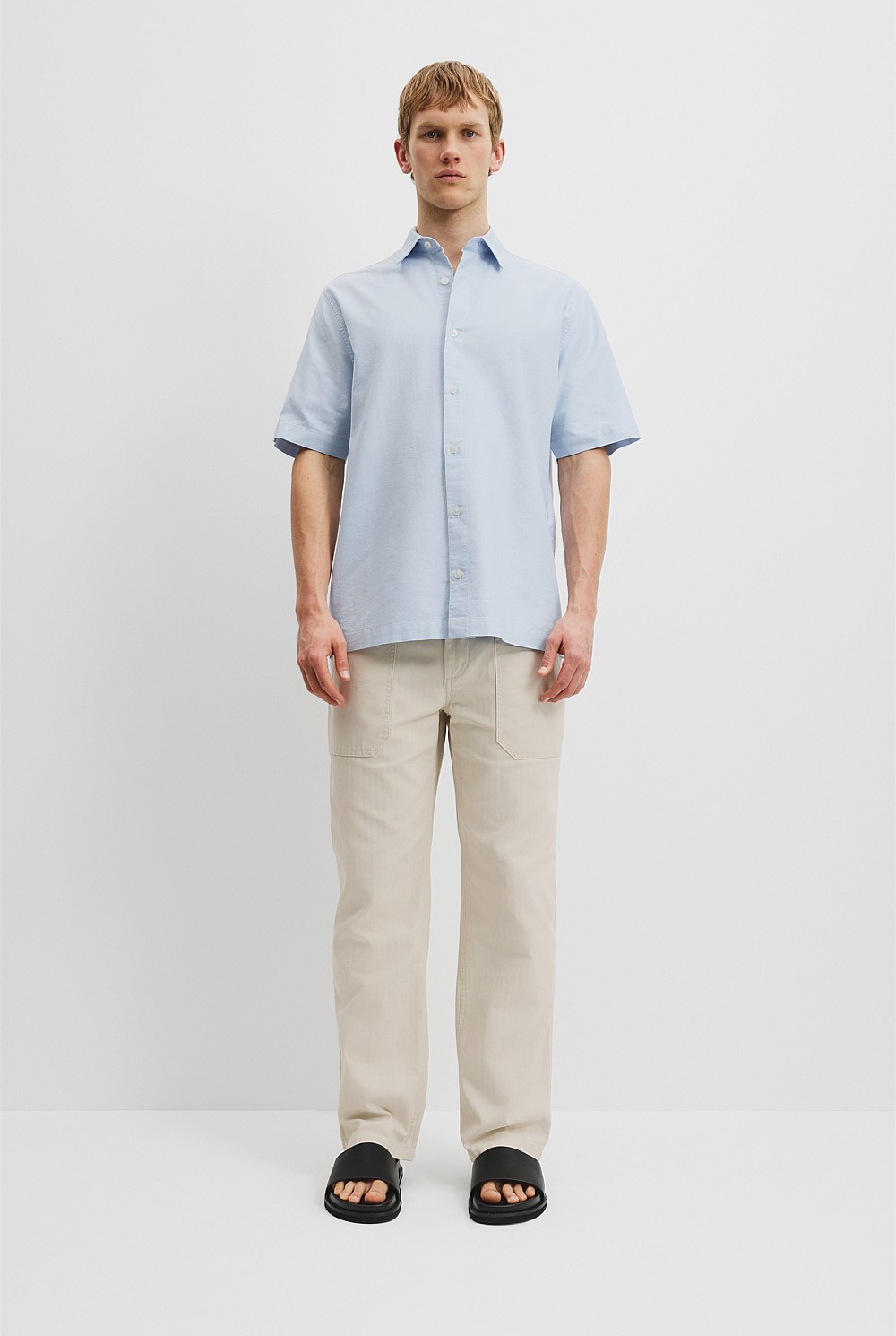 Relaxed Fit Good Earth Cotton Short Sleeve Oxford Shirt