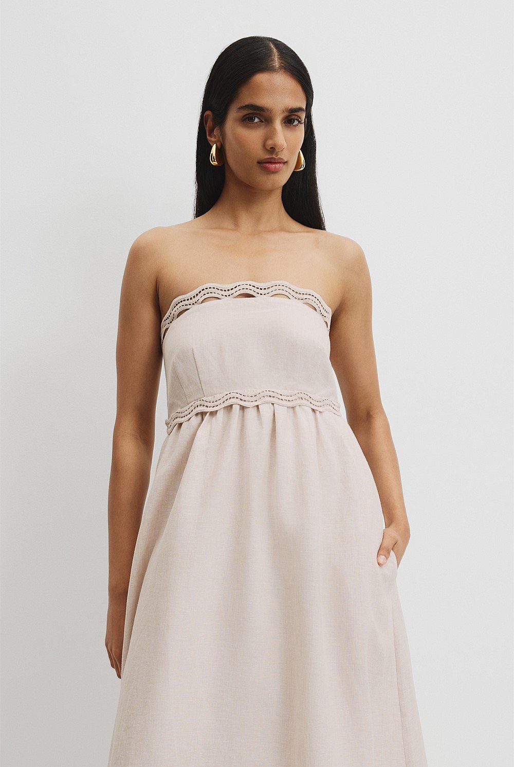 Organically Grown Linen Scallop Trim Midi Dress