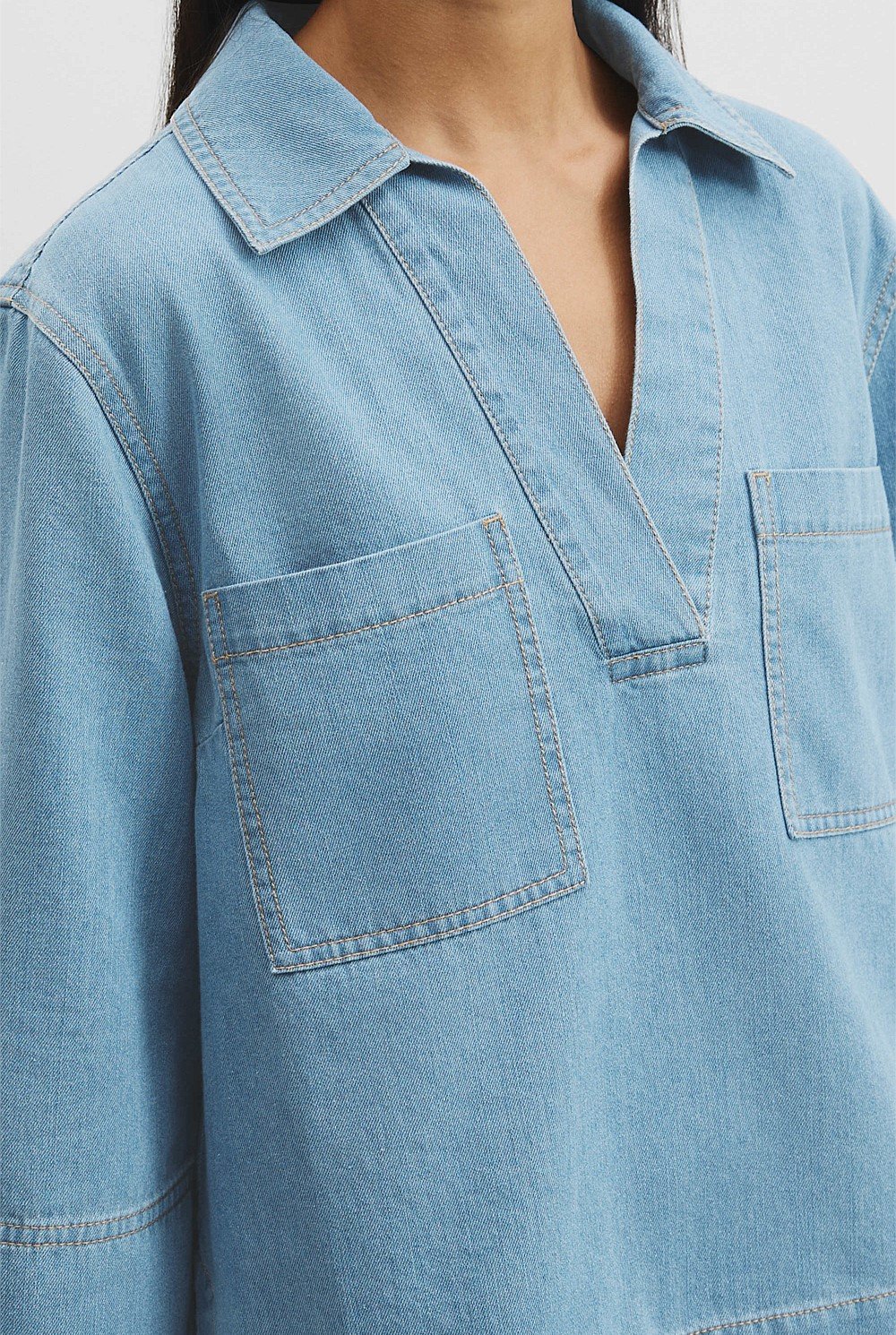 Chambray Short Sleeve Popover