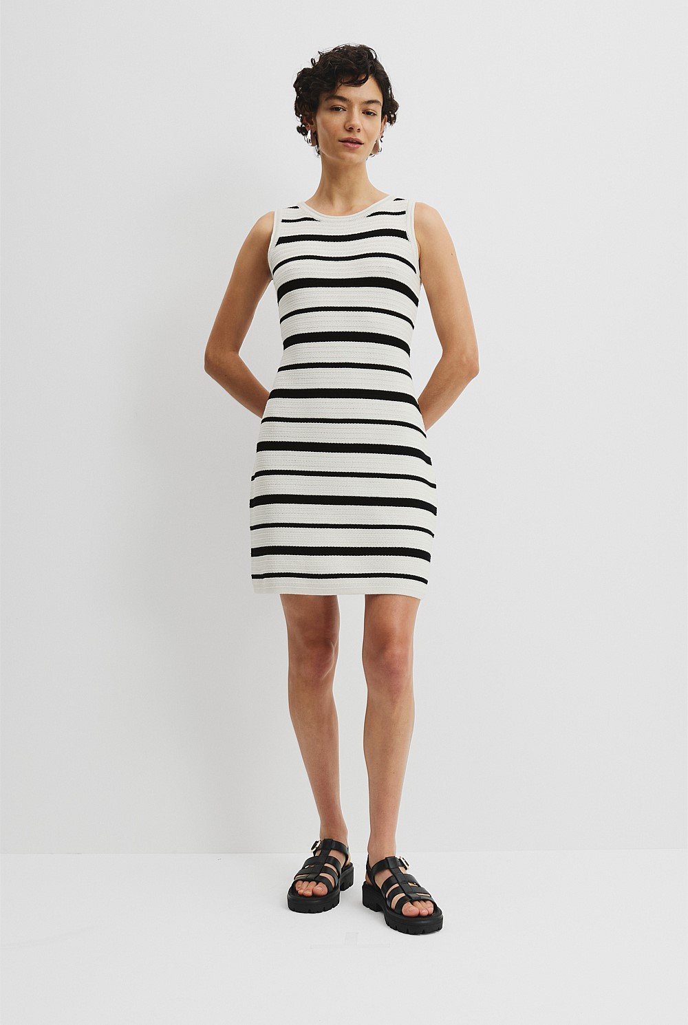 Organically Grown Cotton Stripe Crochet Knit Dress