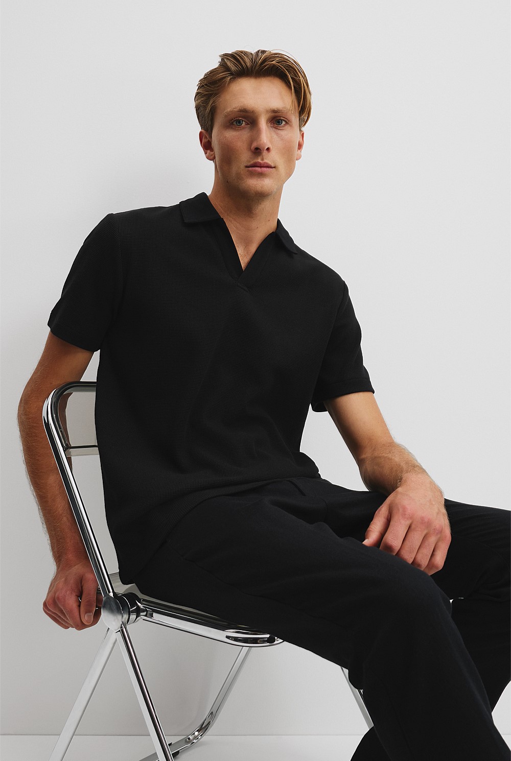 Australian Cotton Relaxed Waffle Polo