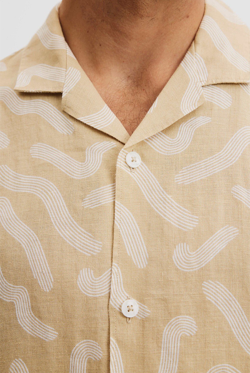 Organically Grown Linen Short Sleeve Linear Print Shirt