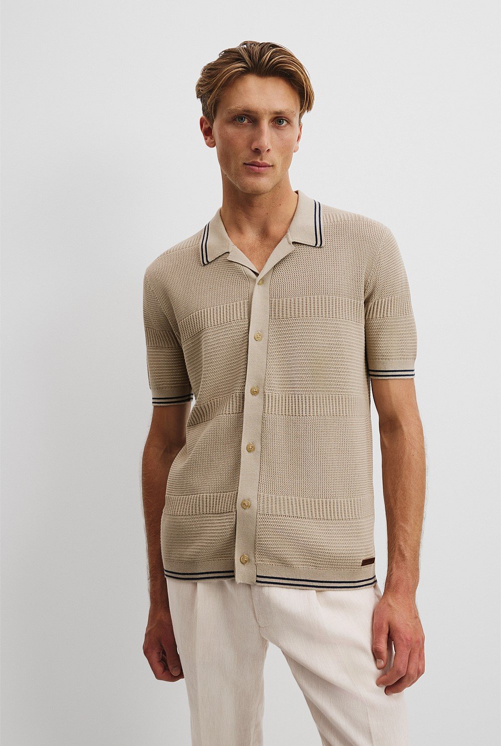 Australian Cotton Textured Tipped Knit Shirt