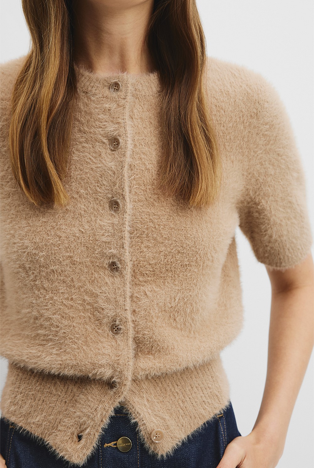 Fluffy Button Detail Knit