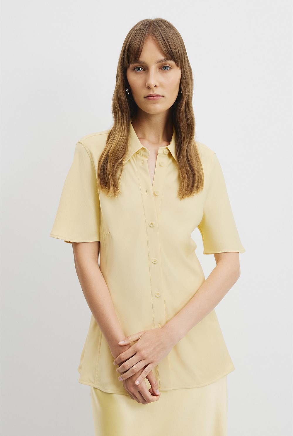 Satin Short Sleeve Fitted Shirt