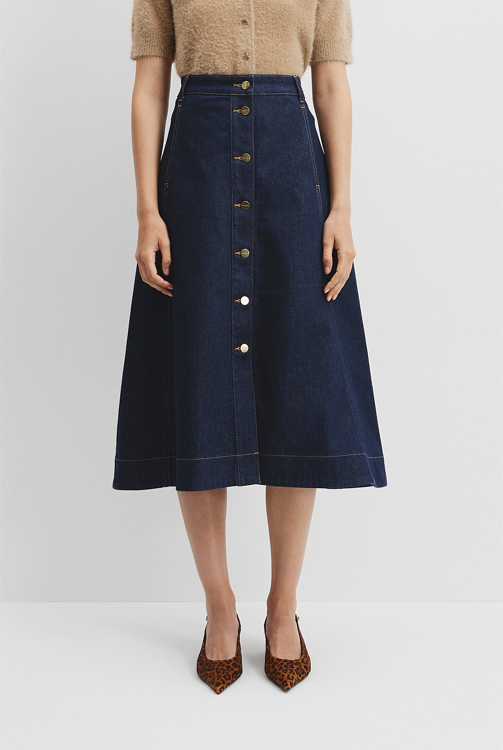 A-Line Denim Midi Skirt