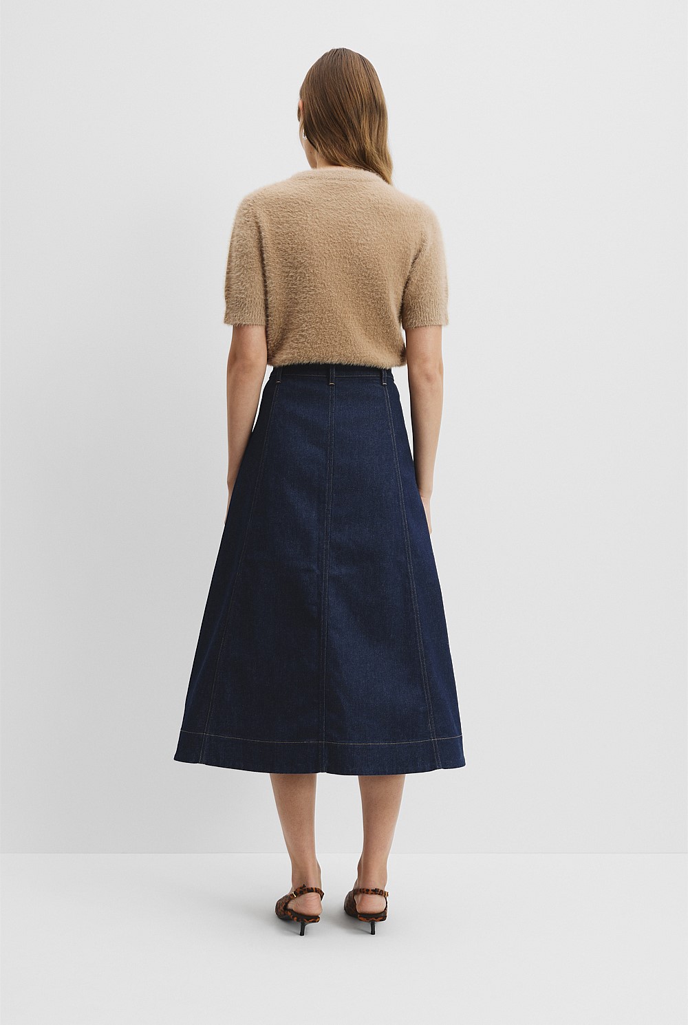 A-Line Denim Midi Skirt