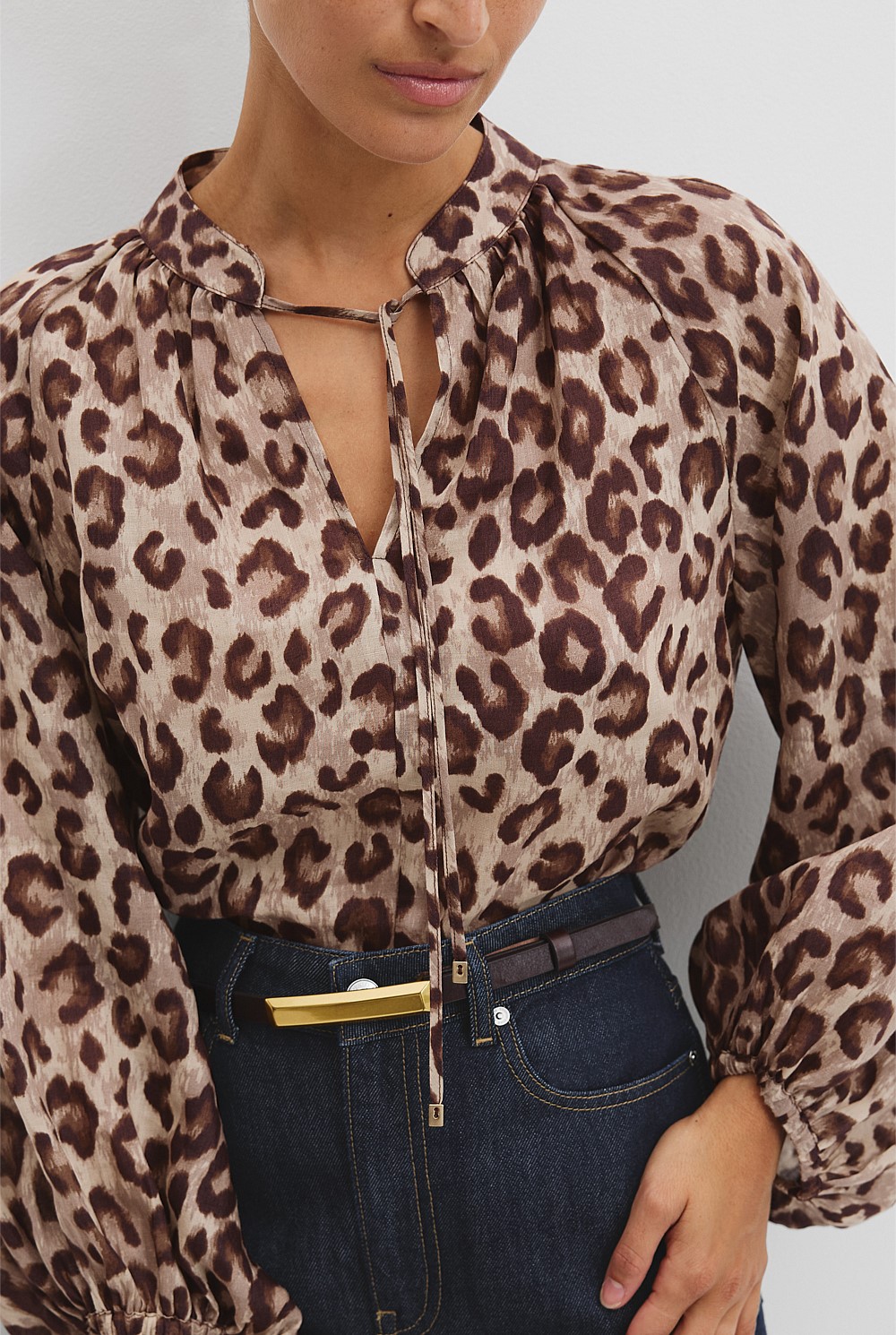 Print Ramie Long Sleeve Blouse