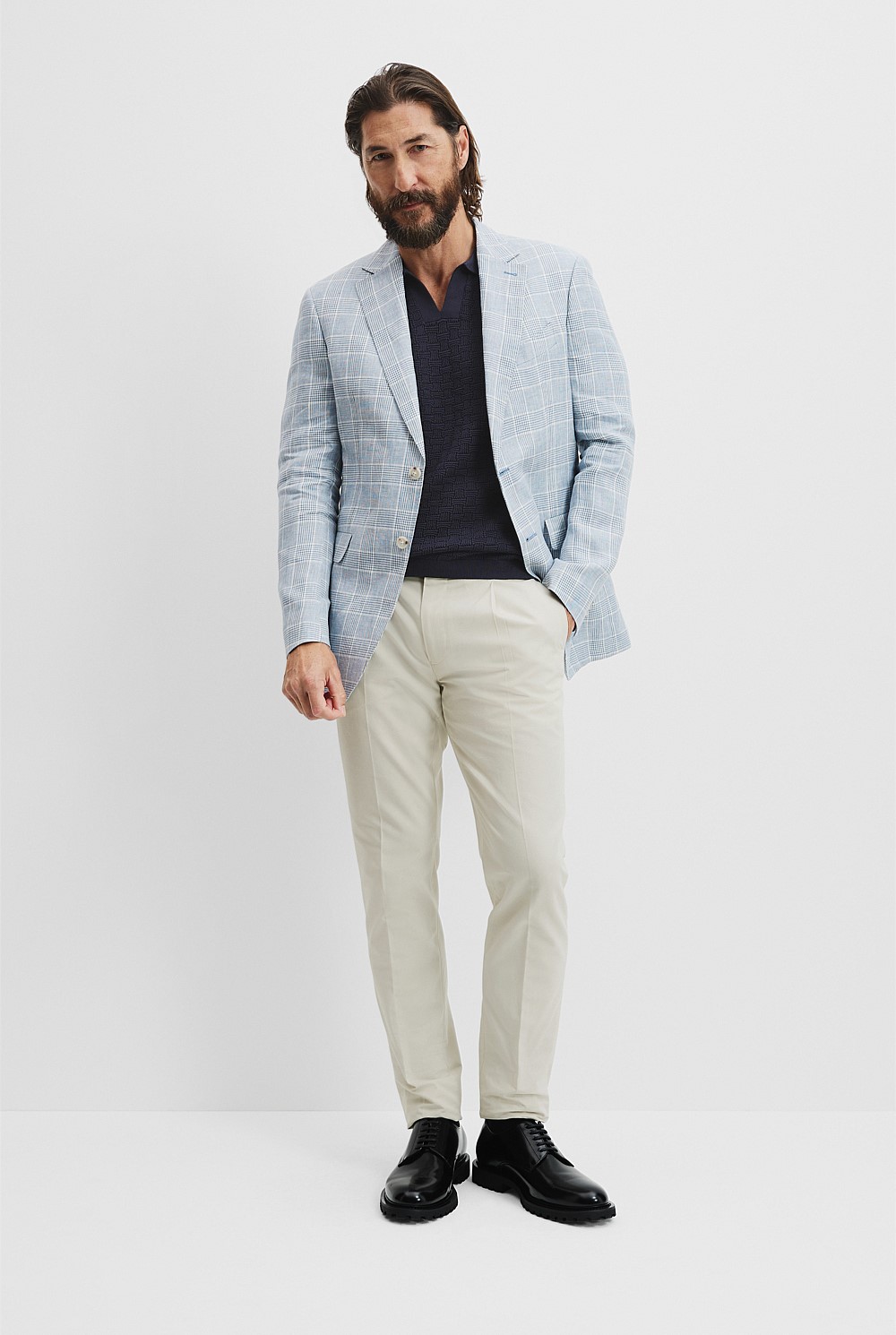 Slim Fit Linen Prince of Wales Blazer