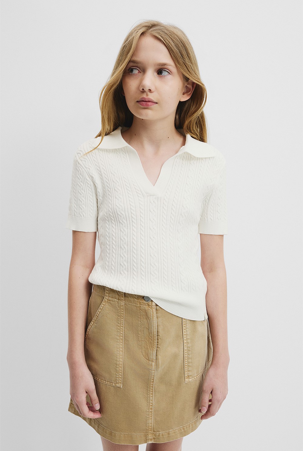 Teen Cable Short Sleeve Polo Knit