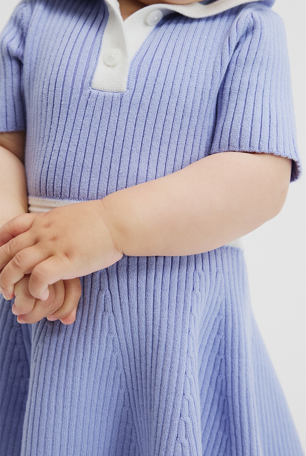 Organically Grown Cotton Blend Collared Short Sleeve Knit Dress