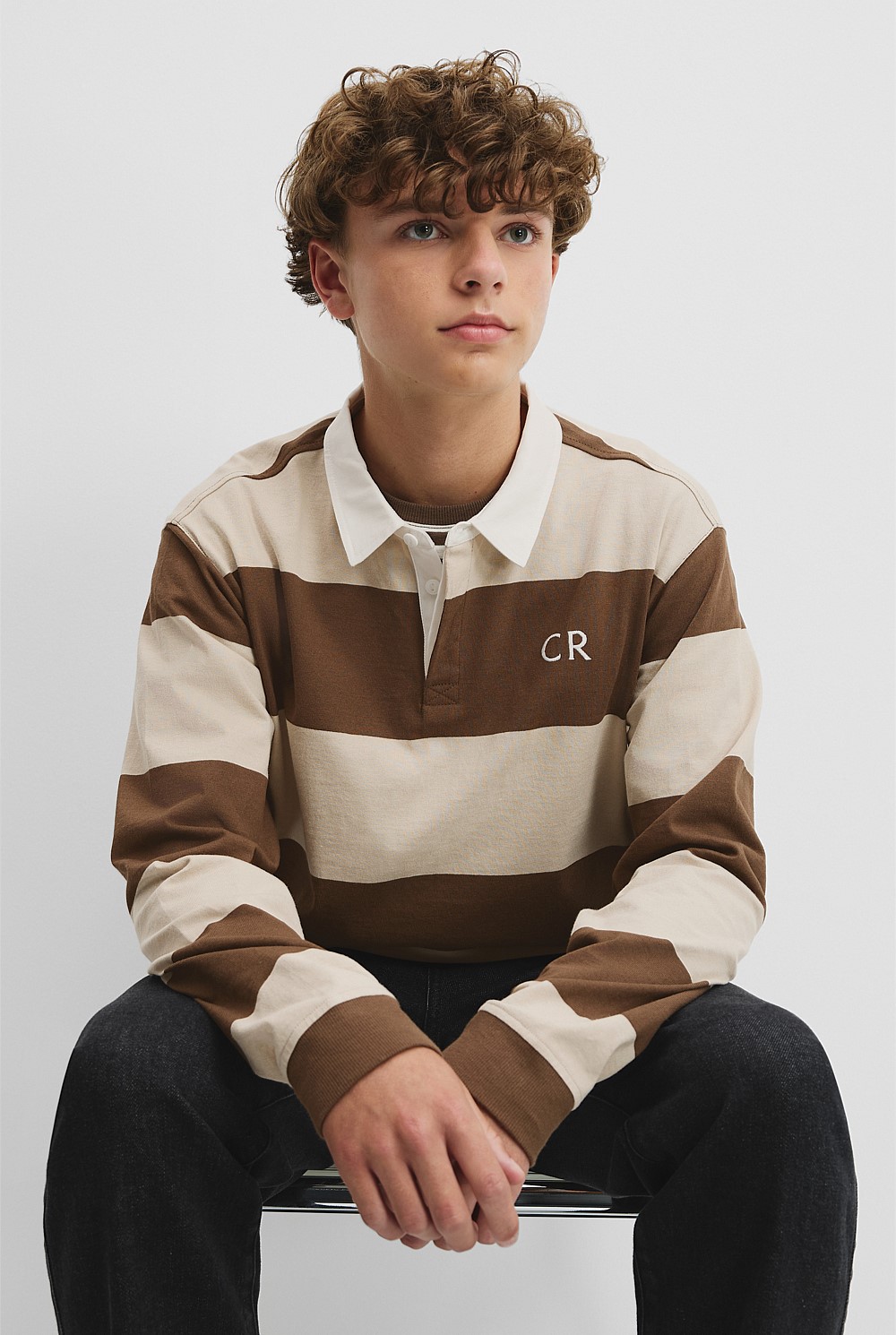 Teen Recycled Cotton Blend Long Sleeve Stripe Rugby T-Shirt