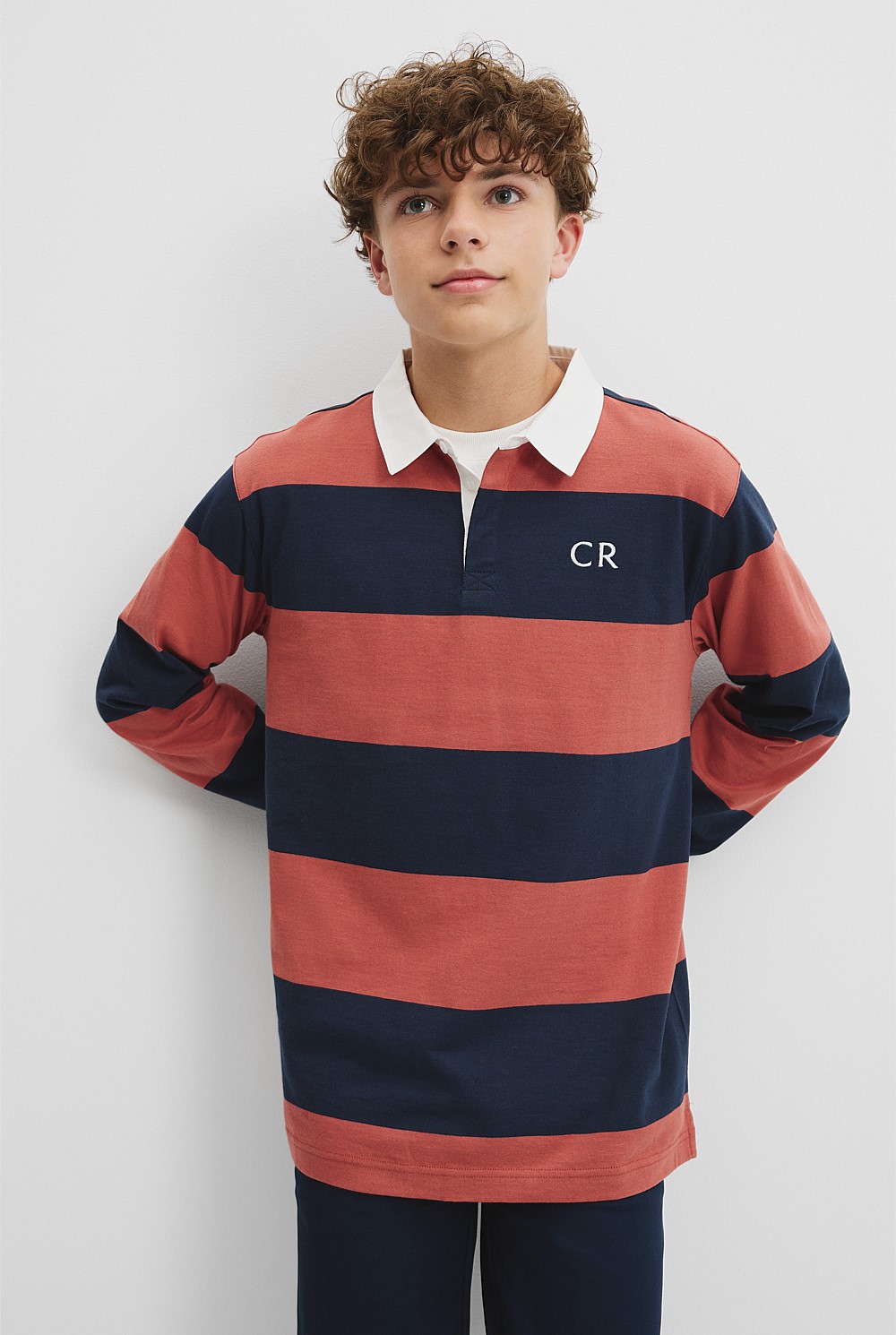 Teen Recycled Cotton Blend Long Sleeve Stripe Rugby T-Shirt