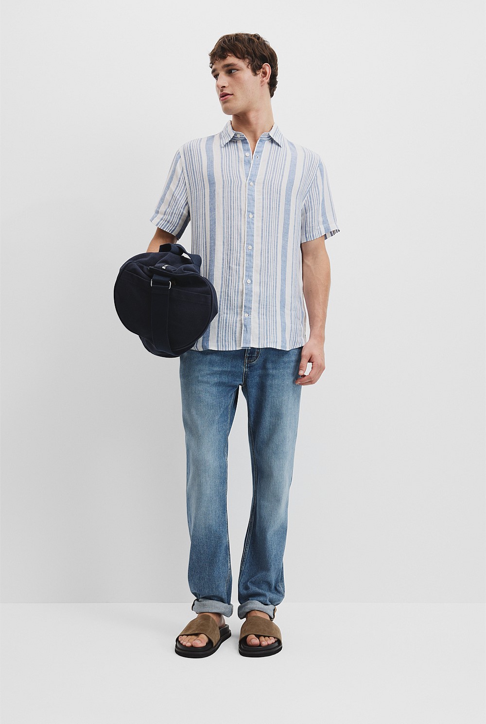 Short Sleeve Regular Fit Organically Grown Linen Stripe Shirt