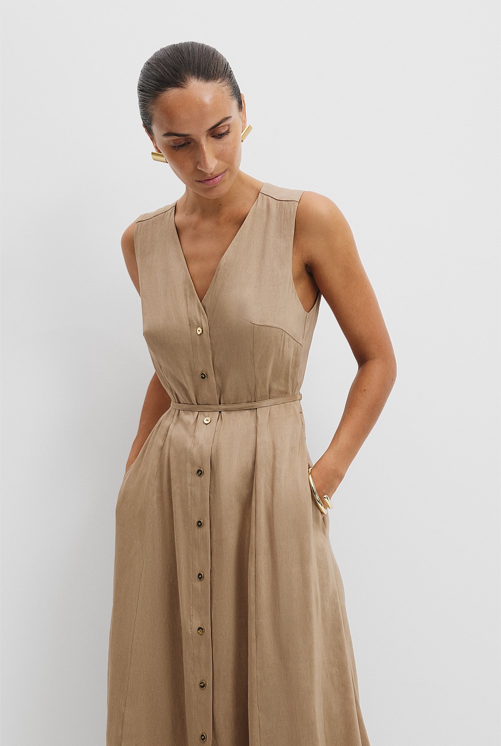 Organically Grown Linen Sleeveless Midi Dress