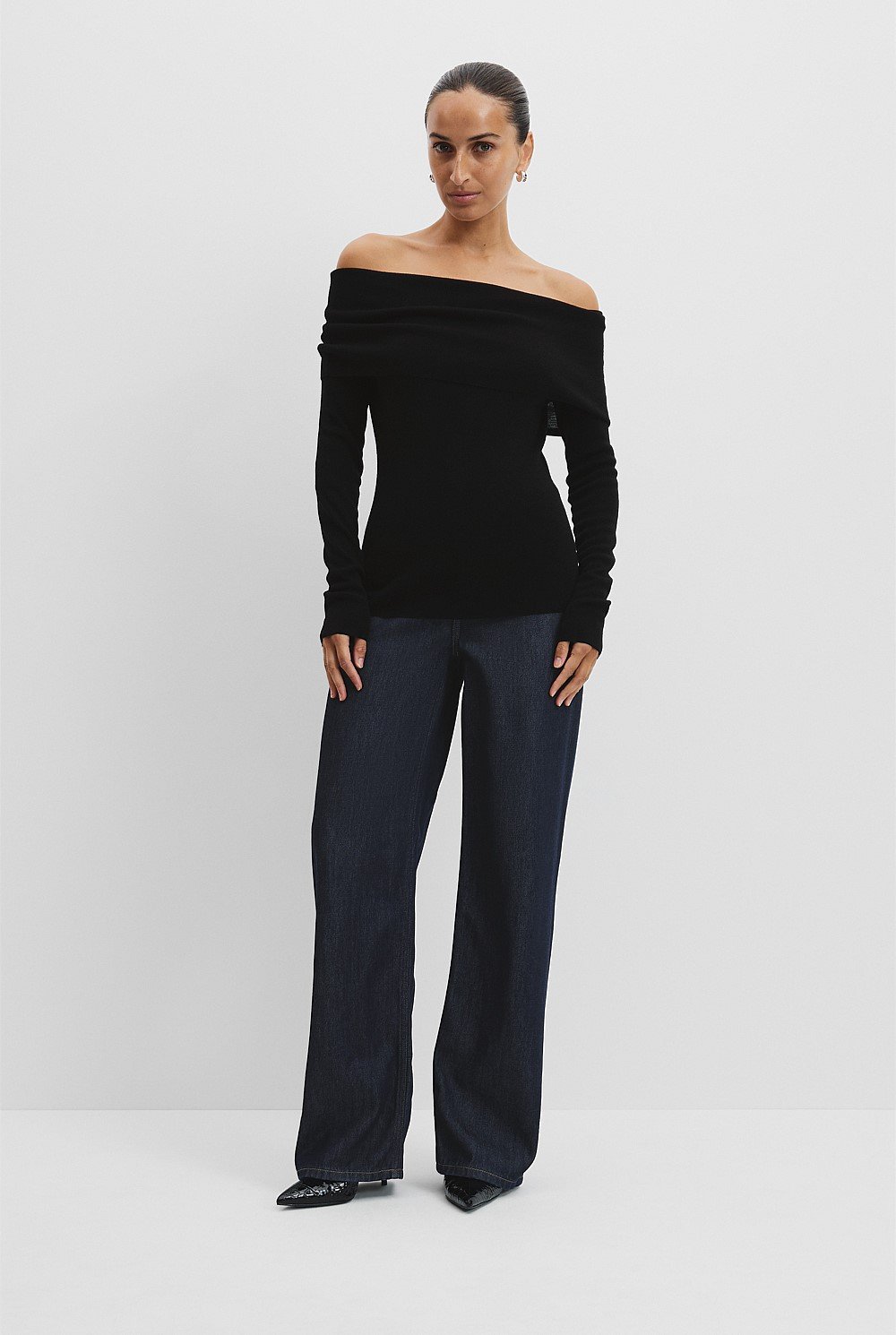 Australian Merino Wool Silk Off-Shoulder Detail Knit