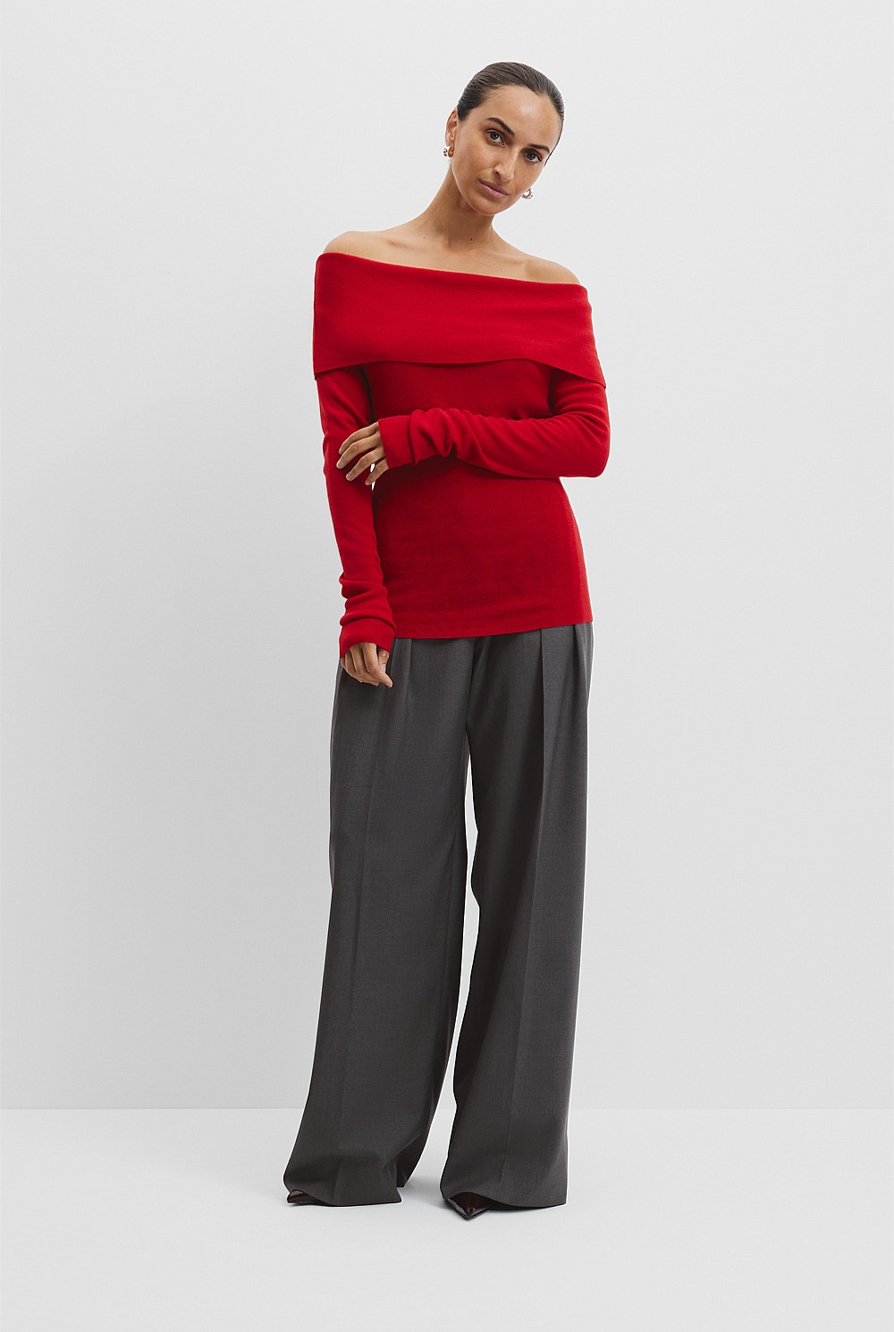 Australian Merino Wool Silk Off-Shoulder Detail Knit