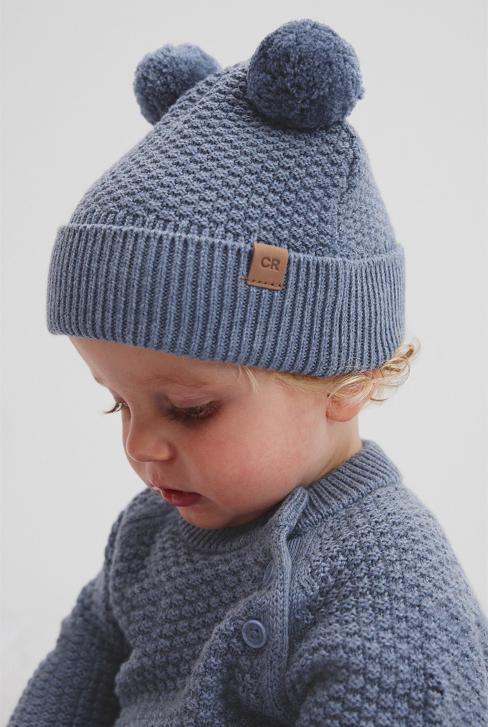 Organically Grown Cotton Blend Pom Ears Knit Beanie