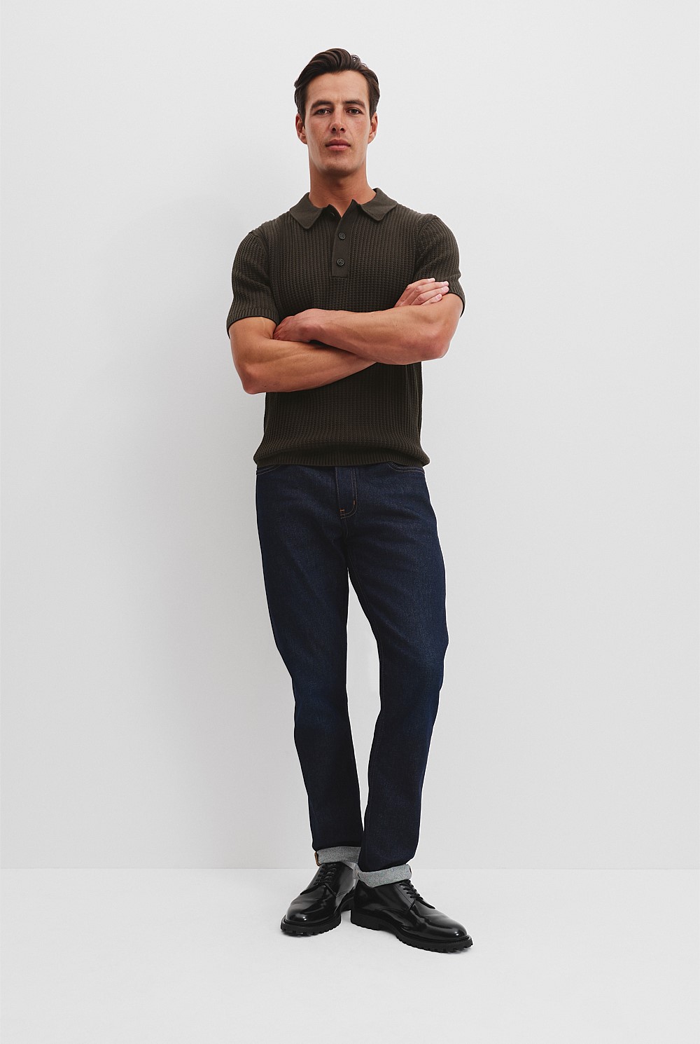 Australian Cotton Rib Short Sleeve Knit Polo Shirt
