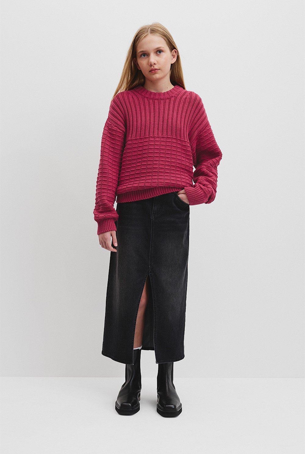 Teen Organically Grown Cotton Textured Crew Neck Knit