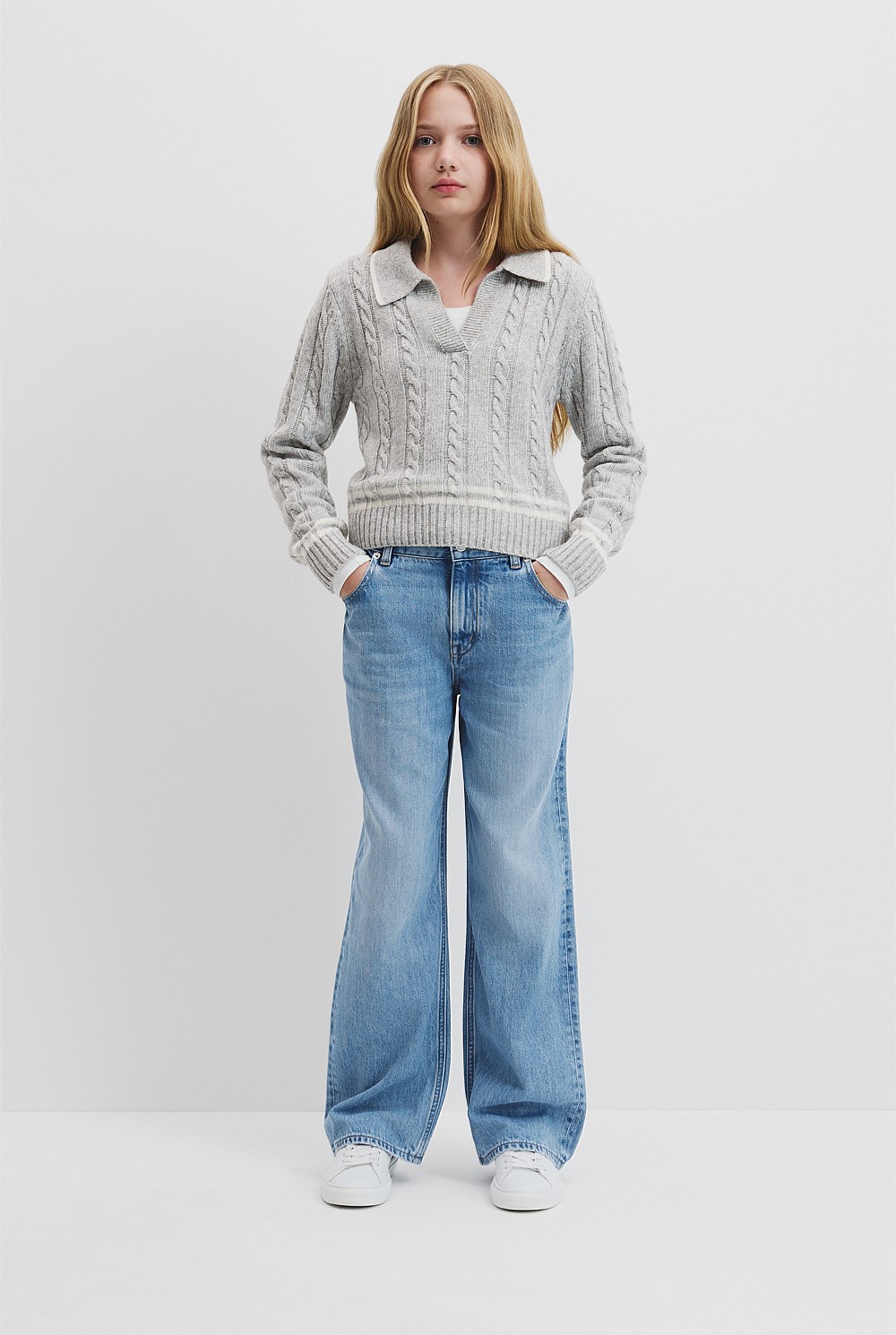 Teen Cable Polo Knit