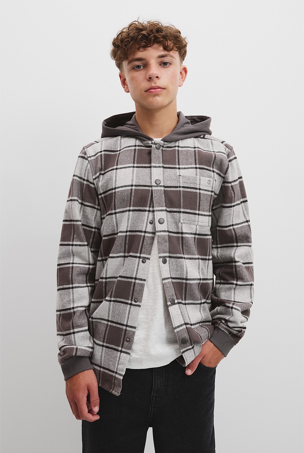 Teen Australian Cotton Hooded Check Shirt