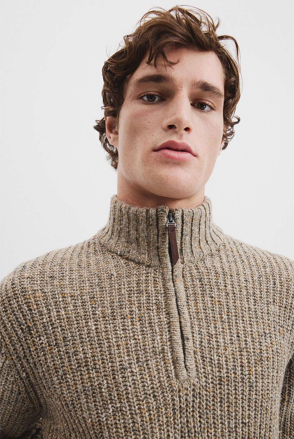 Merino Wool Nep Half Zip Neck Knit