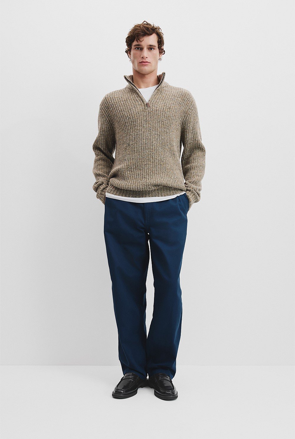 Merino Wool Nep Half Zip Neck Knit